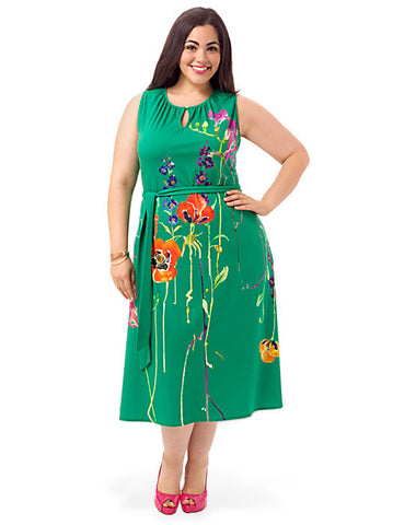 Keyhole Dress In Green Floral