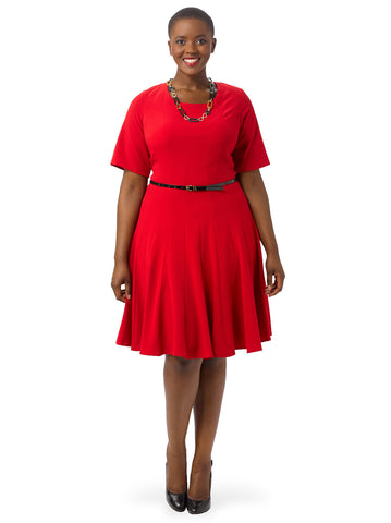 Red Fit & Flare Scoop Neck Dress