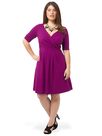 Elbow Sleeve Fit & Flare Dress In Plum