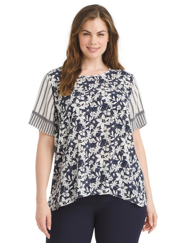 Floral And Striped Mixed Print Top