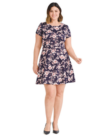 Floral Print Scuba Fit And Flare Dress