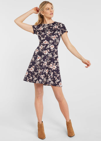 Floral Print Scuba Fit And Flare Dress