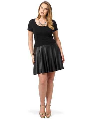 Fit & Flare Dress With Faux Leather Skirt