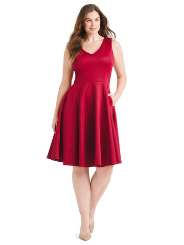 Textured Red Fit And Flare Dress