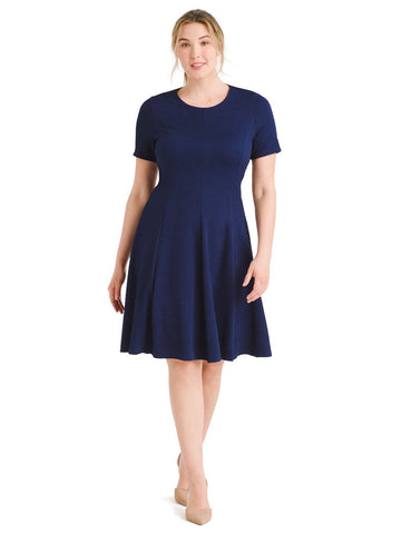 Textured Navy Fit And Flare Dress