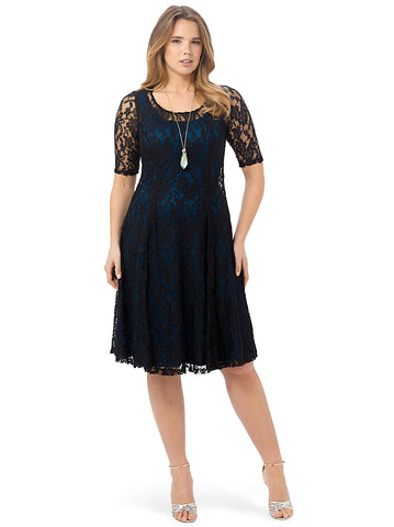Sweet Leah Lace Dress In Black & Teal