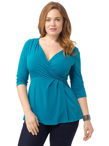 Airica Faux Wrap Top In Teal