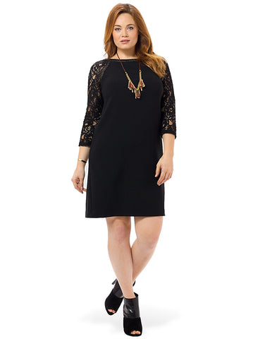 Shift Dress With Lace Sleeves