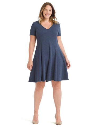Ribbed Blue Fit And Flare Dress