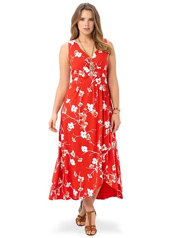 Bright Tomato Floral Maxi Dress