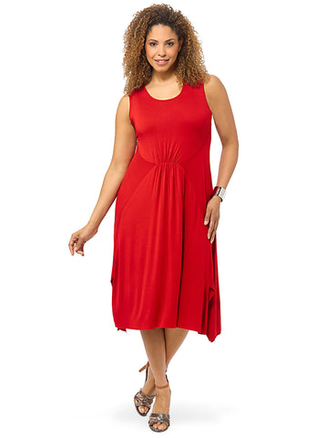 Red Asymmetrical Hem Jersey Dress