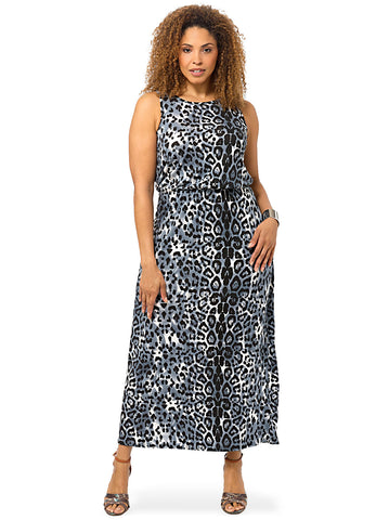 Grey Leopard Print Sleeveless Maxi Dress