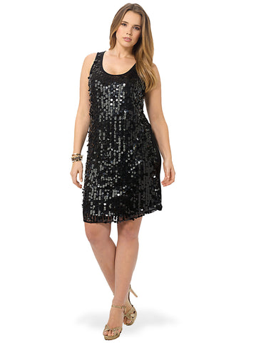 Black Sleeveless Sequin Front Party Dress