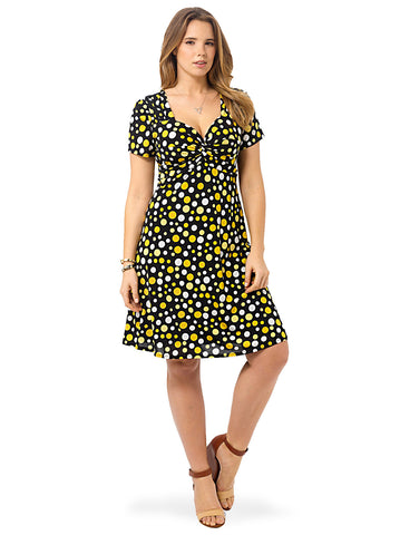 Knot Front Dress In Mixed Yellow Dot