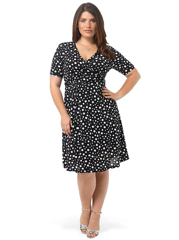 Fit and Flare In Mixed Dot Print