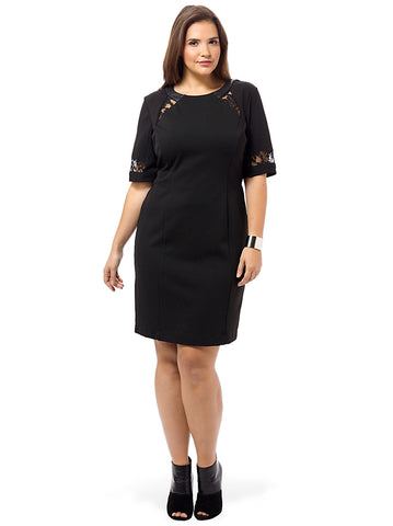 Ponte Dress With Neck Lace Inset