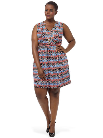 Printed V-Neck Fit And Flare Dress