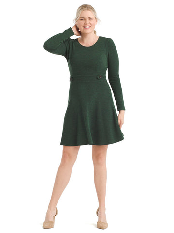 Button Detail Green Fit And Flare Dress