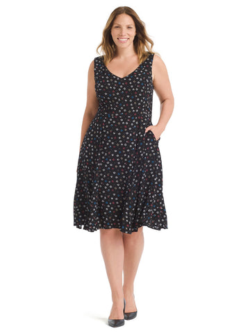 Black Multi Ditsy Floral Fit And Flare Dress