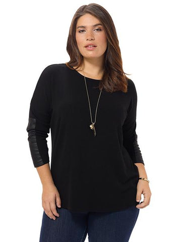 Faux Leather Patch Sweater Top
