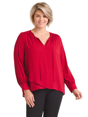 Crossover Red Silky Crepe Blouse