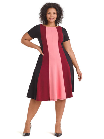 Multicolored Stripe Black Fit-And-Flare Dress