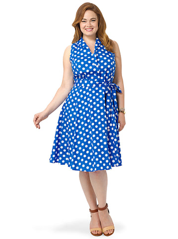 Polka Dot Dress With Collar In Blue