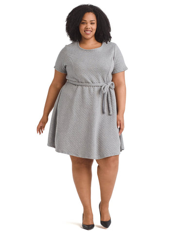 Textured Gray Fit-And-Flare Dress