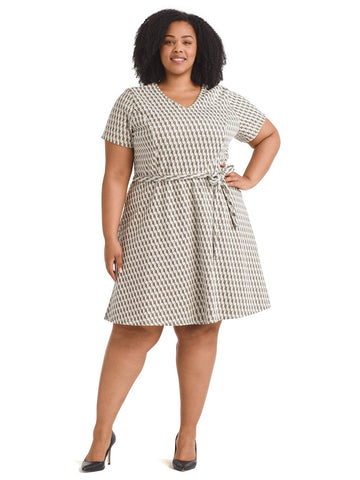 Geo Print V-Neck Fit-And-Flare Dress