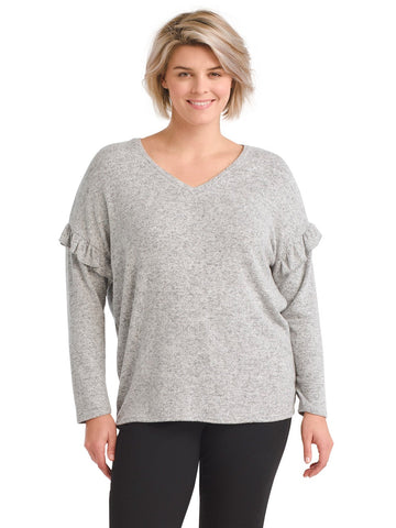 Ruffle Sleeve Detail Cozy Gray Sweater
