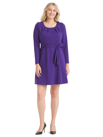 Button Detail Purple Fit-And-Flare Dress