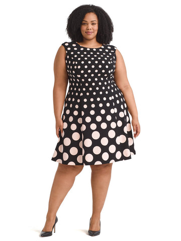 Cap Sleeve Blush Polka Dot Fit-And-Flare Dress
