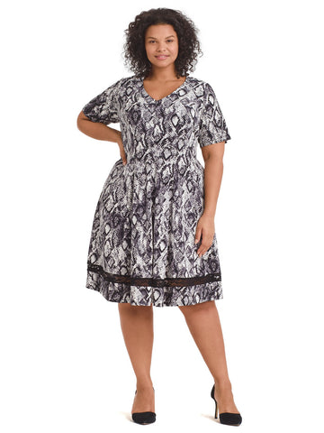 Snakeskin Print Fit-And-Flare Dress