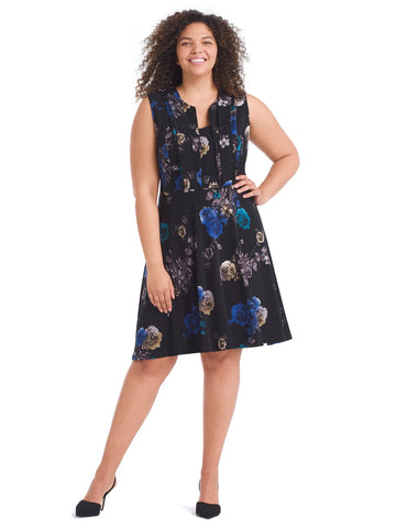 Electric Roses Fit And Flare Dress