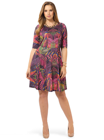Tropical Palm Fit & Flare Dress