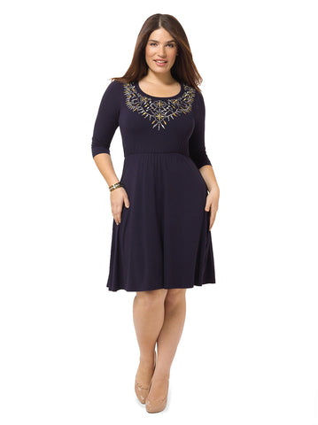 Dress With Embroidered Neckline