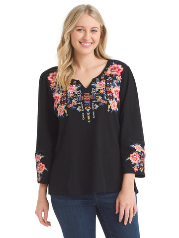 Embroidered Black Thermal Top