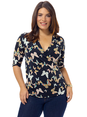 Butterfly Printed Surplice Top