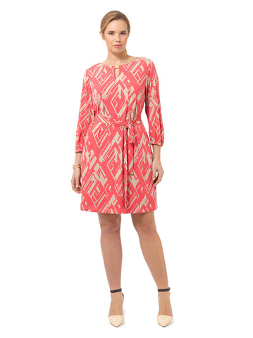Keyhole Shift Dress In Coral Print