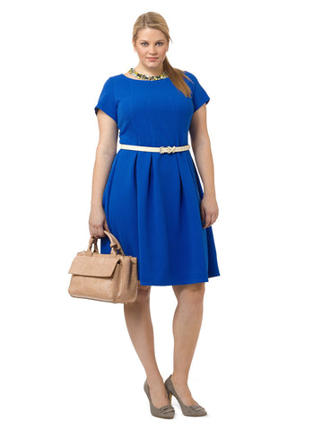 Pleated Textured Dress In Provence Blue