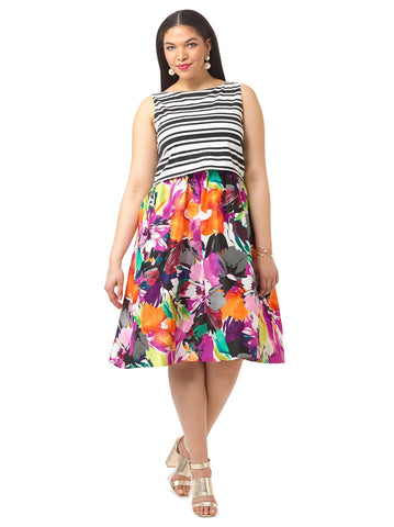 Fit & Flare Dress In Mixed Print