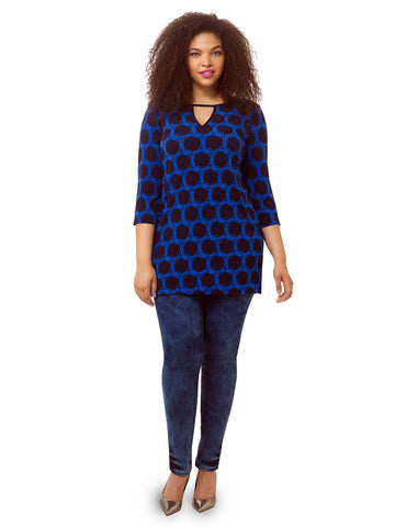 Keyhole Tunic In Navy Print