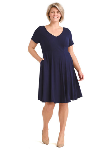 Ribbed Navy Fit-And-Flare Dress