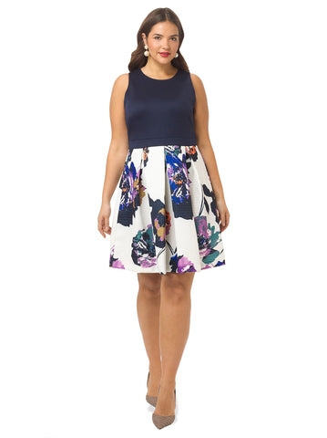 Contrast Fit & Flare Dress in Floral Print