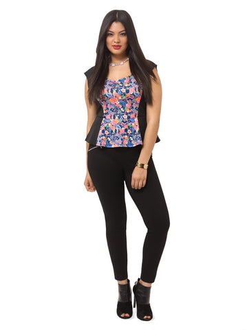 Floral Peplum Top With Panels