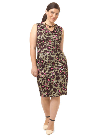 Abstract Floral Ruched Dress