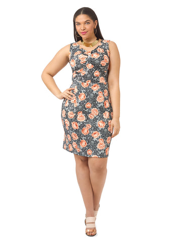 Wiggle Dress In Coral Floral