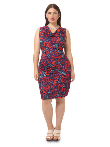 Baroque Print Ruched Dress