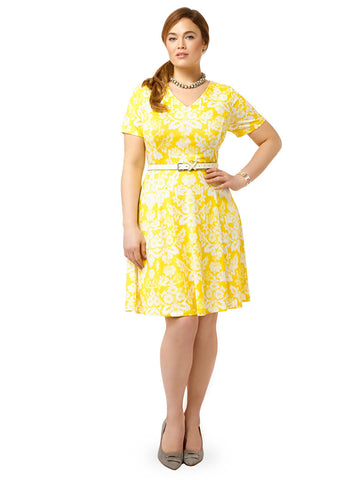 Canary Demask Fit & Flare Dress