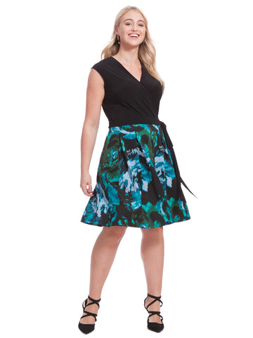 Fit & Flare Dress In Abstract Emerald Print